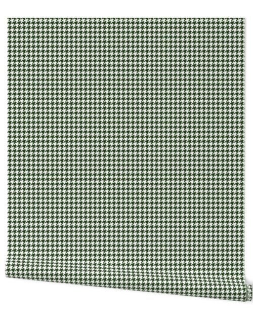 Dark Forest Green and White Houndstooth Check Wallpaper