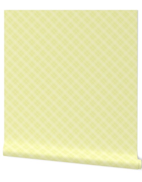 Diagonal Tartan Check Plaid in Pastel Lemon Yellow with Soft Yellow Lines Wallpaper