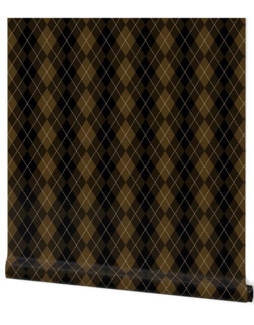 Dark Coffee Argyle Diamond Check Wallpaper