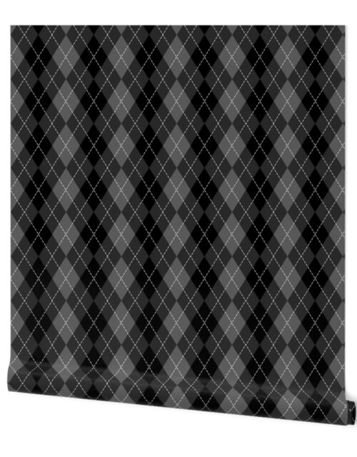 Black Grey and White Black Argyle Diamond Check Wallpaper
