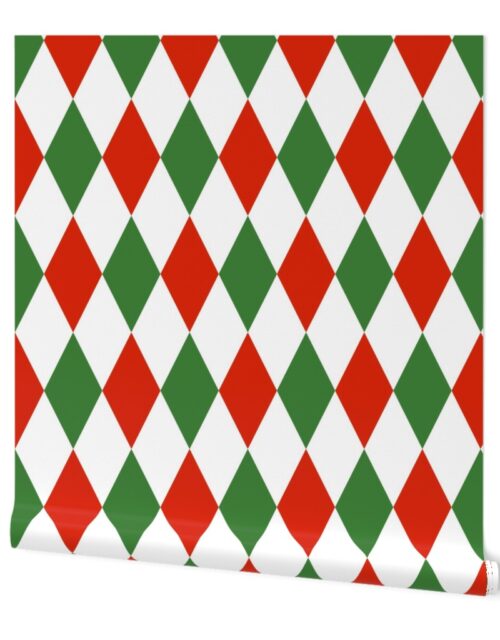 Jumbo Red Green Christmas Harlequin Diamond Check Wallpaper