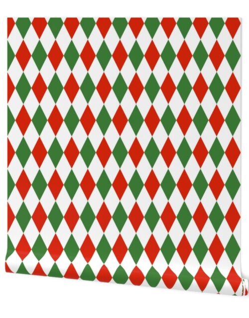 Red Green Christmas Harlequin Diamond Check 2 inch Wallpaper