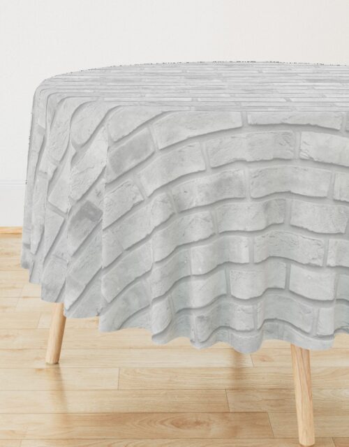 White Washed Brick Wall in Realistic Photo-Effect Life Size Round Tablecloth