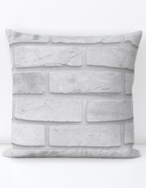 White Washed Brick Wall in Realistic Photo-Effect Life Size Square Throw Pillow