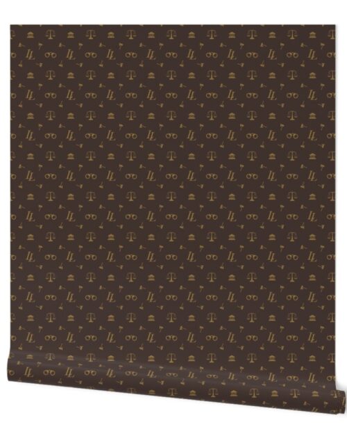 Louis Lawyer Symbols and Motifs in Tan on Brown Wallpaper