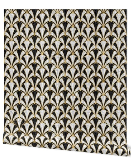 Crackled Scallop Shells in Black and Gold Art Deco Vintage Foil Pattern Wallpaper
