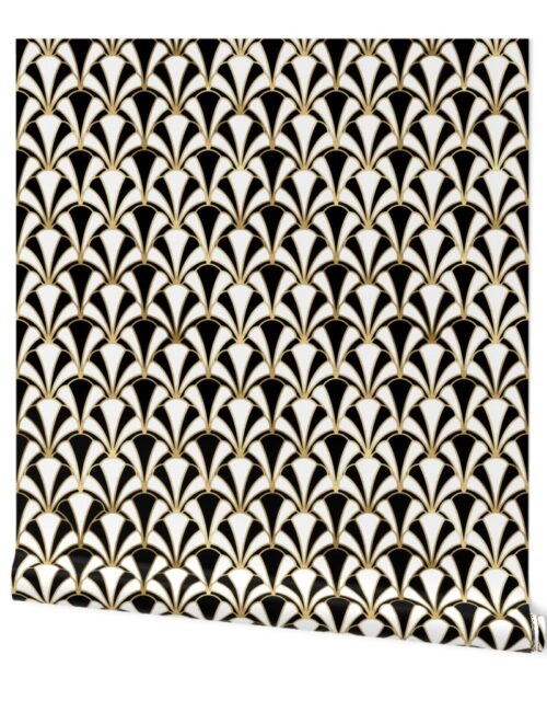 Scallop Shells in Black and Gold Art Deco Vintage Foil Pattern Wallpaper