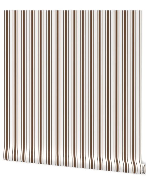 Coffee Brown Mattress Ticking Bed Stripe on White Wallpaper