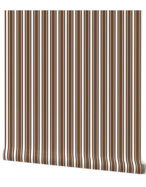 Classic Coffee Brown Mattress Ticking Bed Stripe Wallpaper