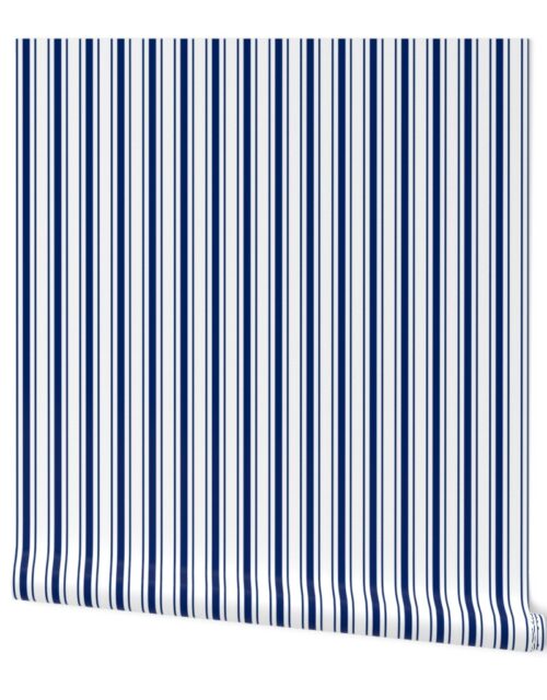 Royal Blue White Mattress Ticking Bed Stripe on White Wallpaper