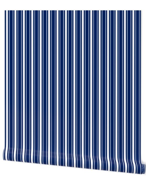 Classic Royal Blue White Mattress Ticking Bed Stripe Wallpaper