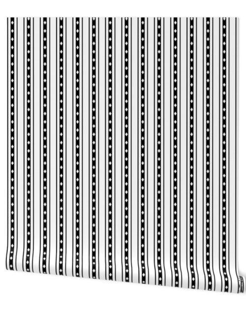 Black Harlequin Diamond Mattress Ticking Bed Stripe on White Wallpaper