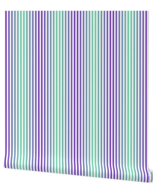 Blue to Green Ombre Shaded Stripes Wallpaper
