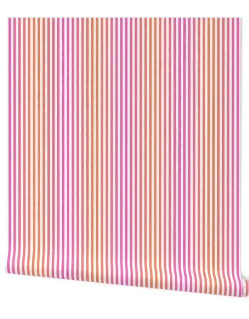 Orange to Pink Ombre Shaded Stripes Wallpaper