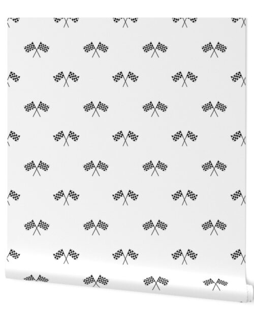 Small Black and White Classic Chequered Flags on  on White Wallpaper