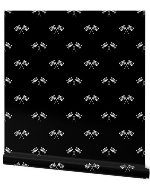 Small Black and White Classic Chequered Flags on  Black Wallpaper