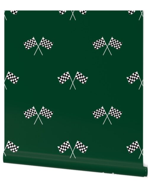 White Classic Chequered Flags on Racing Car Green Wallpaper