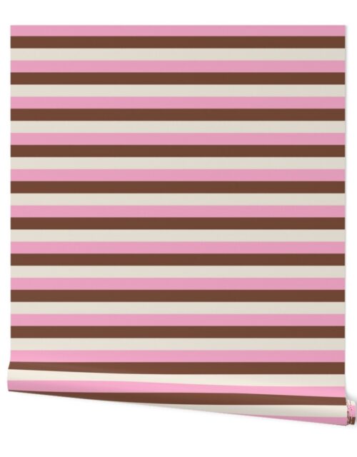 Horizontal Vanilla Chocolate Strawberry Ice Cream Stripes 1 inch Wallpaper