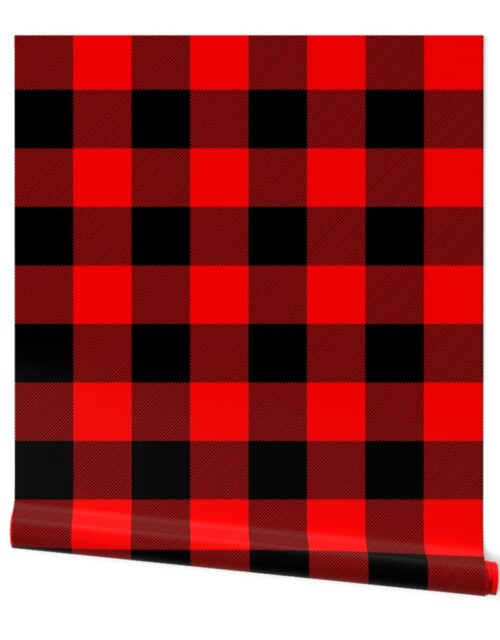 Large Bright Red Rustic Cowboy Cabin Buffalo Check Plaid 4 inch Wallpaper