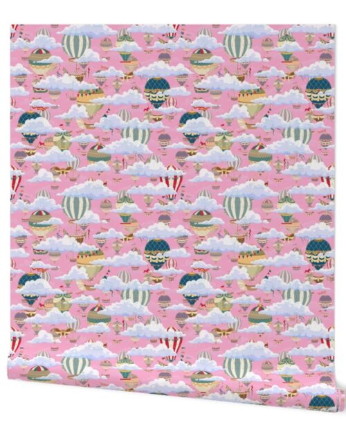 Small Pink Vintage Ornamental Winged Hot Air Helium Balloons in Clouds Race Wallpaper
