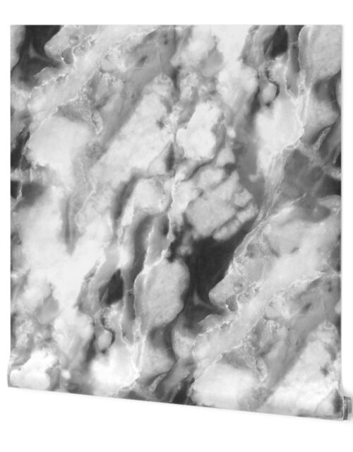 Black and Grey Marble Natural Stone Veining Quartz Wallpaper