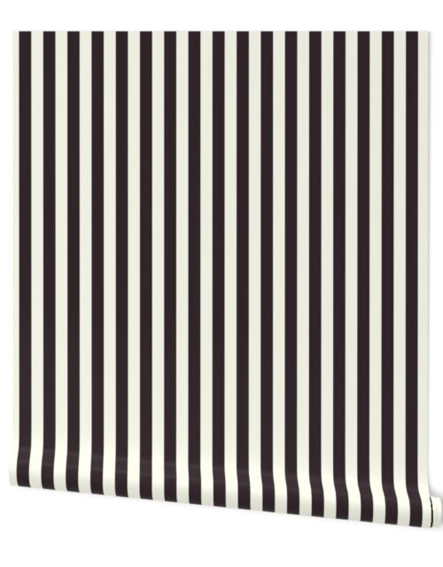 Ivory and Charcoal 3/4 inch Vertical Deck Chair Stripes Wallpaper