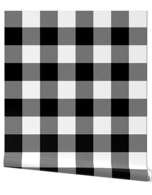 Large Black and White Rustic Cowboy Cabin Buffalo Check Plaid 4 inch Wallpaper