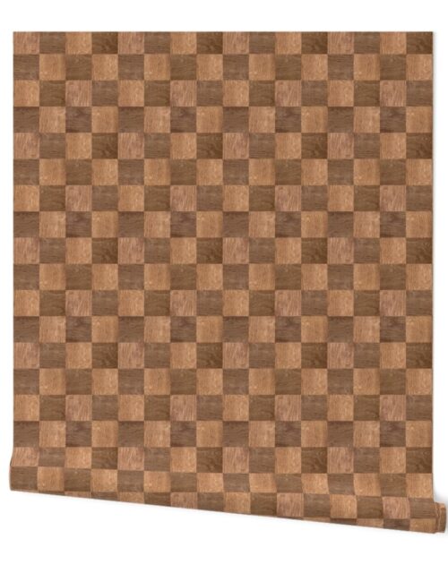 2 inch Light and Dark Wood Checkerboard Chess Pattern Wallpaper