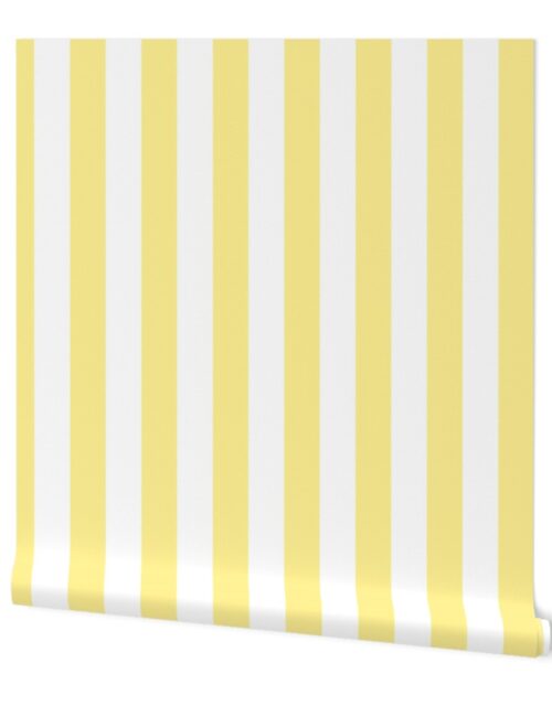 Buttermilk Yellow and White 2 Inch Vertical Cabana Stripes Wallpaper