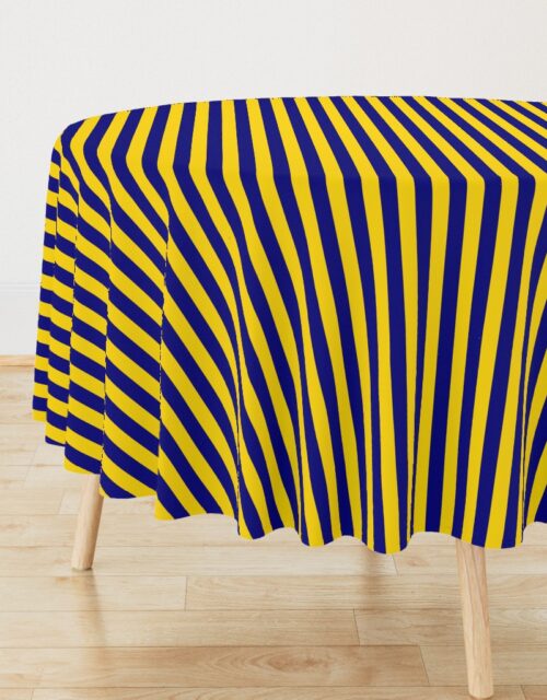 California Blue and Gold Vertical 1 inch Stripes Round Tablecloth