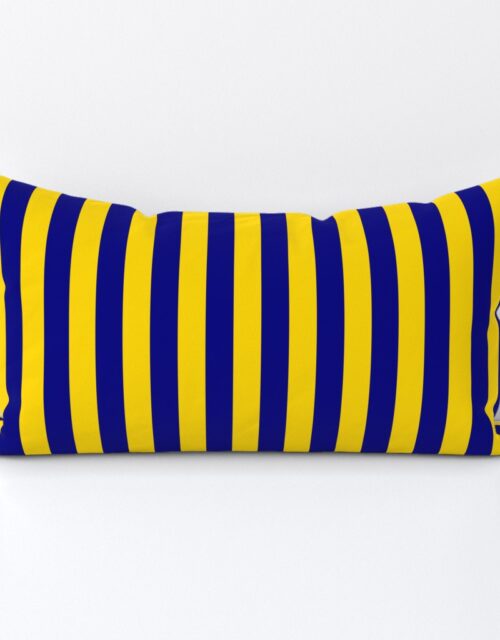 California Blue and Gold Vertical 1 inch Stripes Lumbar Throw Pillow
