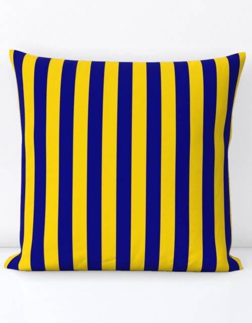 California Blue and Gold Vertical 1 inch Stripes Square Throw Pillow