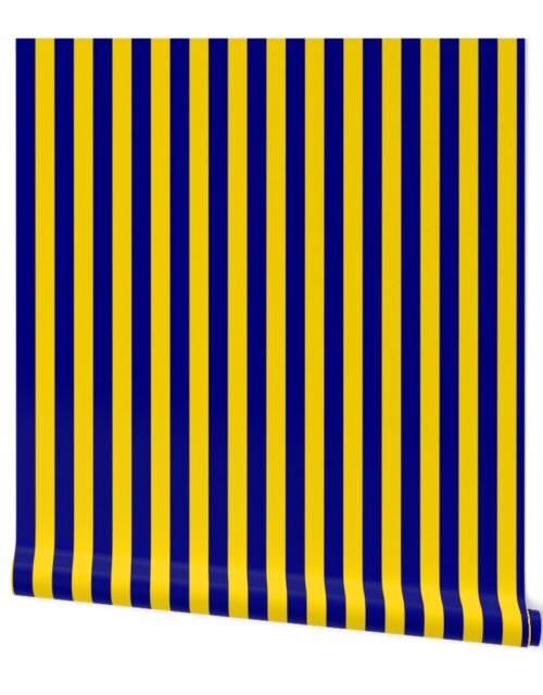 California Blue and Gold Vertical 1 inch Stripes Wallpaper