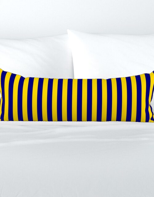 California Blue and Gold Vertical 1 inch Stripes Extra Long Lumbar Pillow