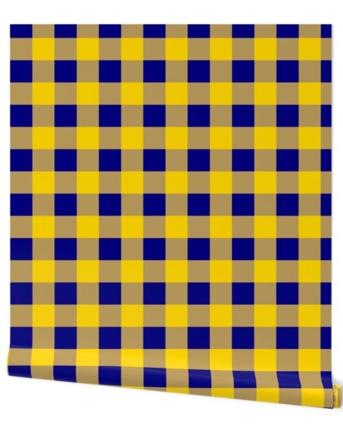 California Blue and Gold Gingham Check Wallpaper