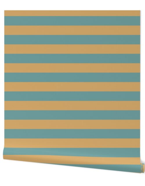 Delaware State Colonial Blue and Buff Horizontal Stripes Wallpaper