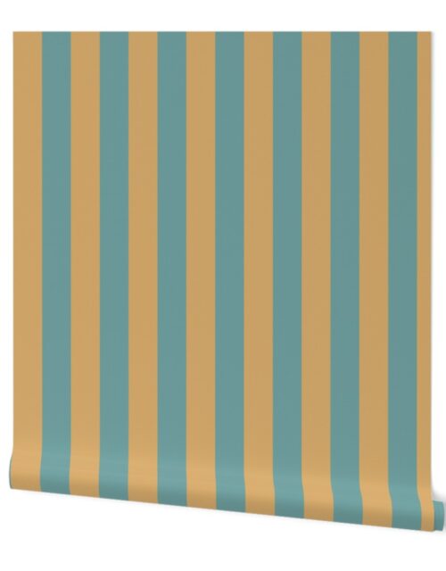 Delaware State Colonial Blue and Buff Vertical Stripes Wallpaper
