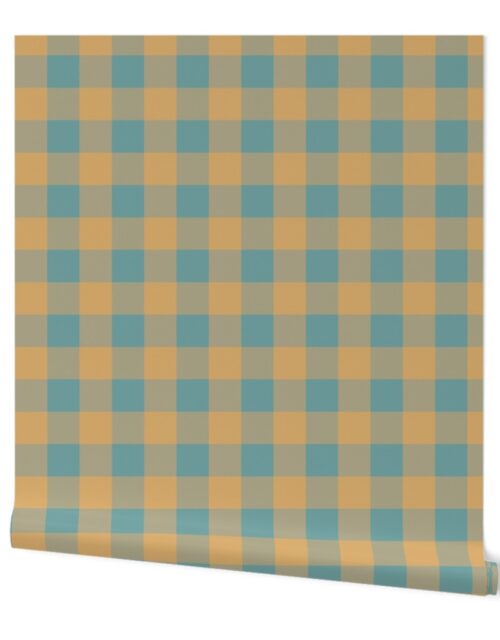 Delaware State Colonial Blue and Buff Gingham Check Wallpaper