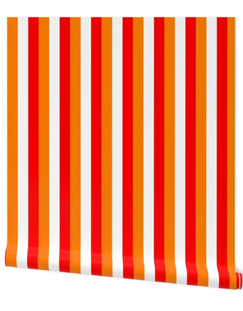 Florida Orange, White  and Red Alternating Stripes Wallpaper