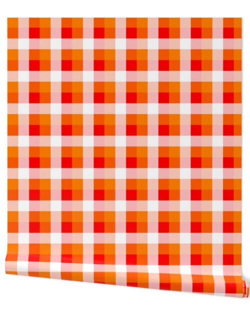 Florida Orange , White and Red Checked Tartan Plaid Wallpaper