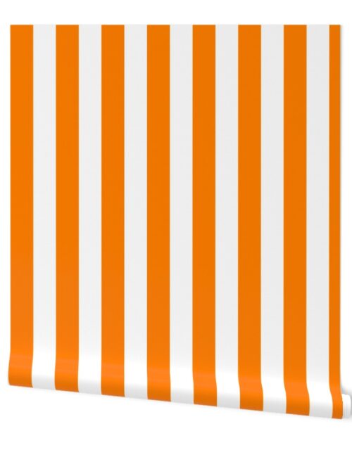 Florida Orange and White Vertical Stripes Wallpaper