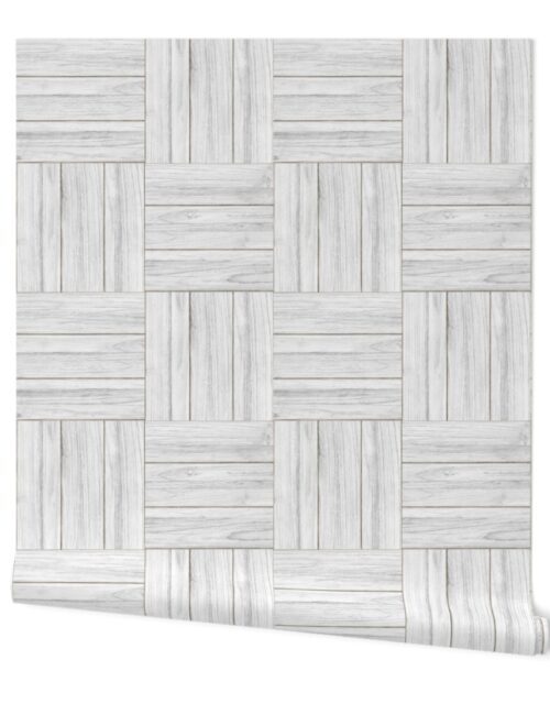 Whitewashed Geometric Parquet Wooden Planks 3 inch Wallpaper