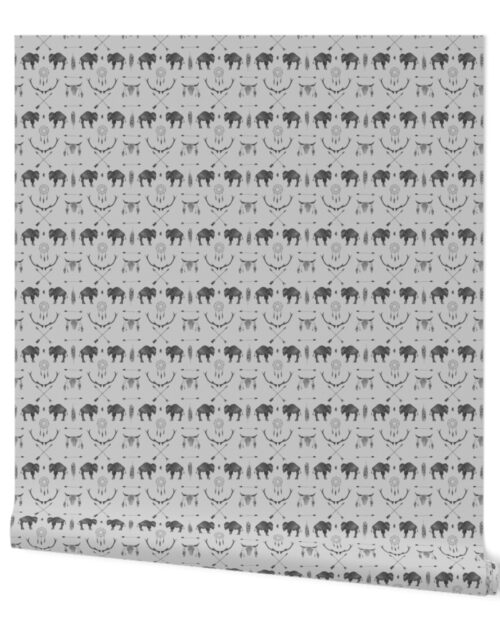 Small Light Grey Buffalo Handpainted Western Motifs Wallpaper