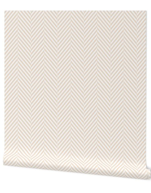 Natural and White Geometric Herringbone Pattern Wallpaper