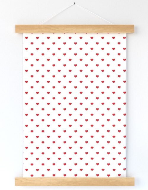Mini Poppy Red Valentines Polkadot Love Hearts on White Background Wall Hanging