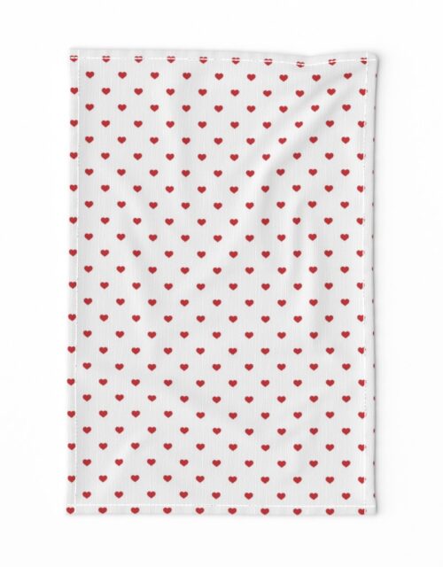Mini Poppy Red Valentines Polkadot Love Hearts on White Background Tea Towel