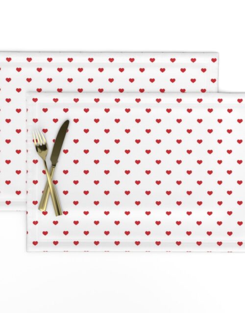 Mini Poppy Red Valentines Polkadot Love Hearts on White Background Placemats
