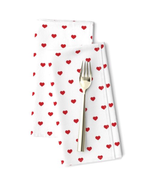 Mini Poppy Red Valentines Polkadot Love Hearts on White Background Dinner Napkins