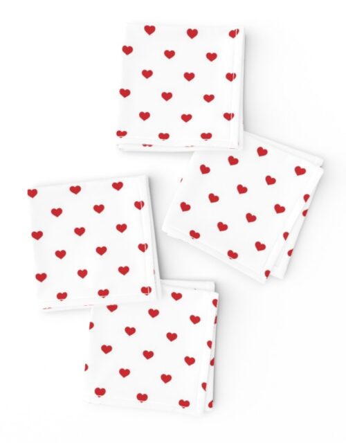 Mini Poppy Red Valentines Polkadot Love Hearts on White Background Cocktail Napkins