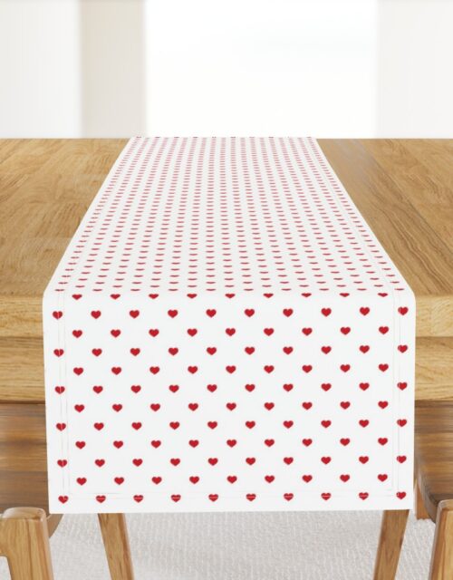 Mini Poppy Red Valentines Polkadot Love Hearts on White Background Table Runner